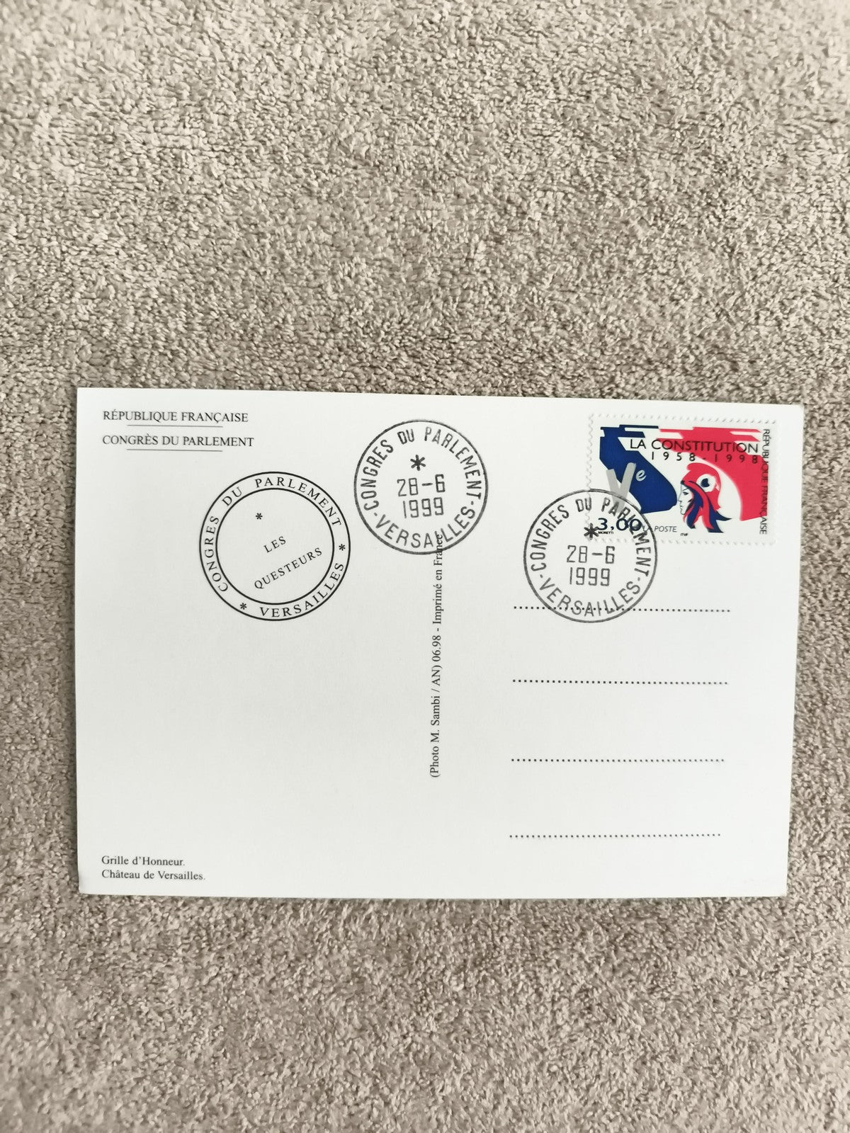 Carte postale Congrès Parlement Versailles 1999 oblitération philatélie France
