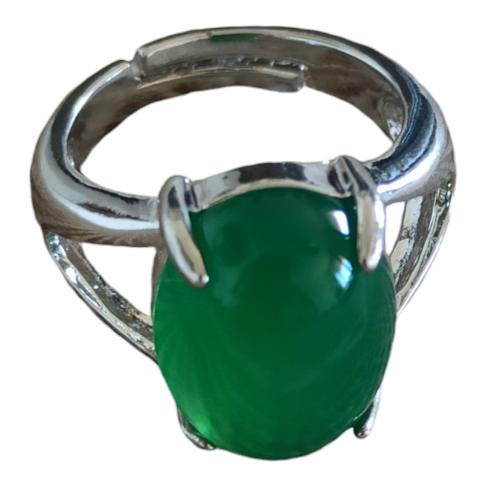 Bague Femme Agate Verte Taille 55, Anneau Cabochon Pierre Naturelle