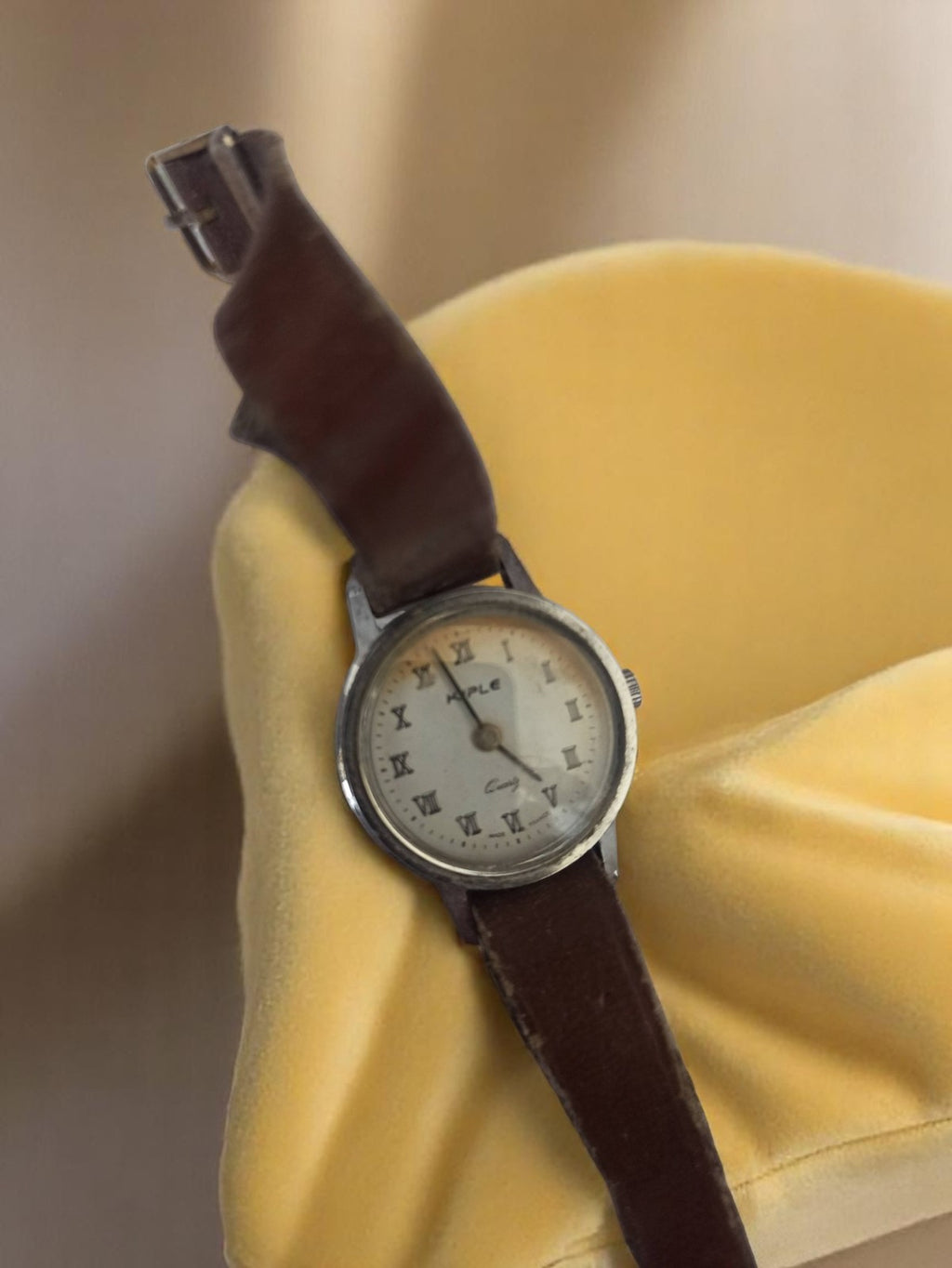 Montre homme vintage Kople cadran romain rétro, bracelet marron, non testée