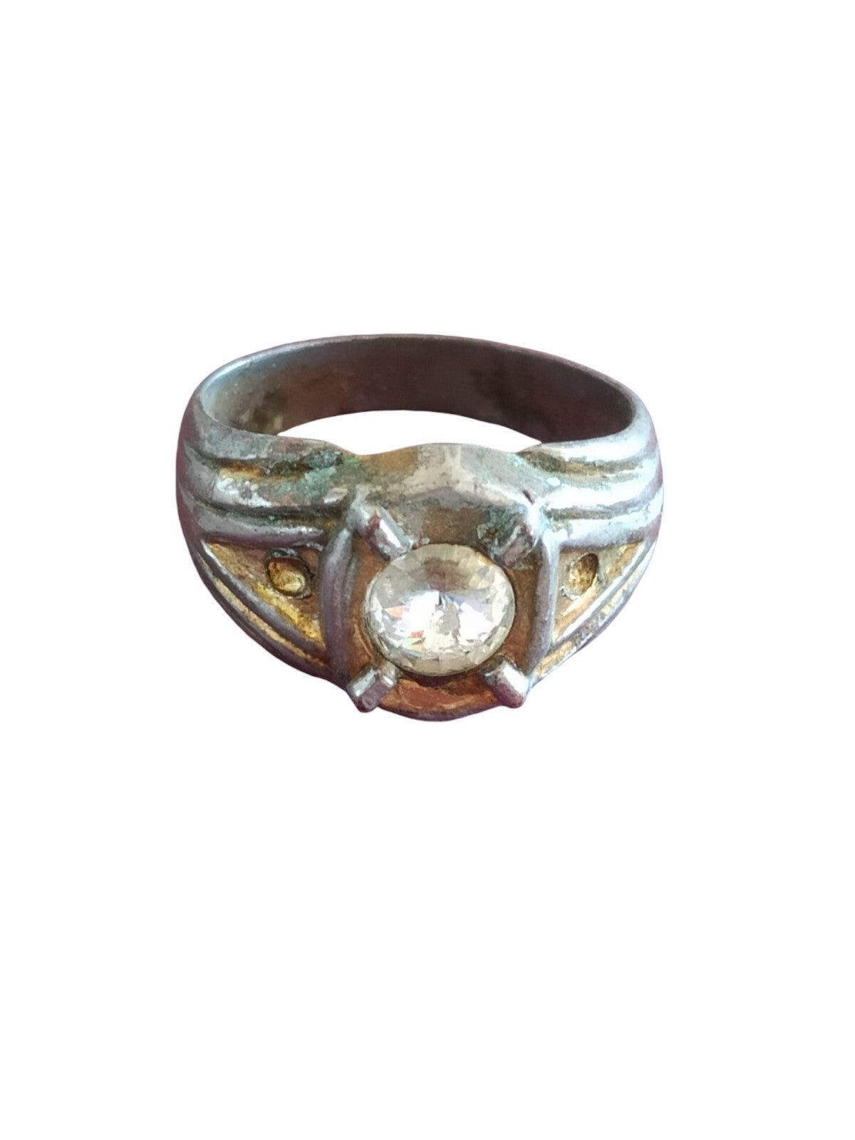 Bague vintage rétro strass ovale, finition argentée, taille 58, style Art déco