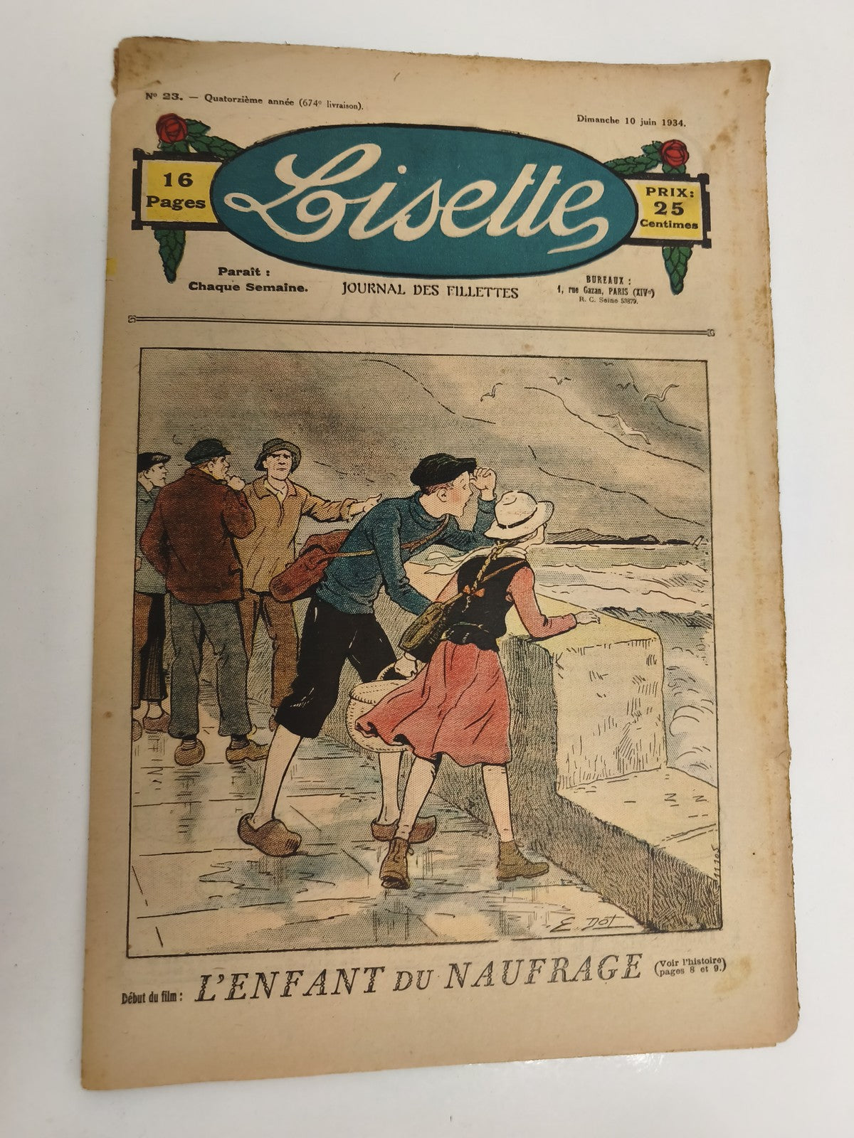 Journal ancien Lisette 1934 n°23, 16 pages, couverture illustrée vintage