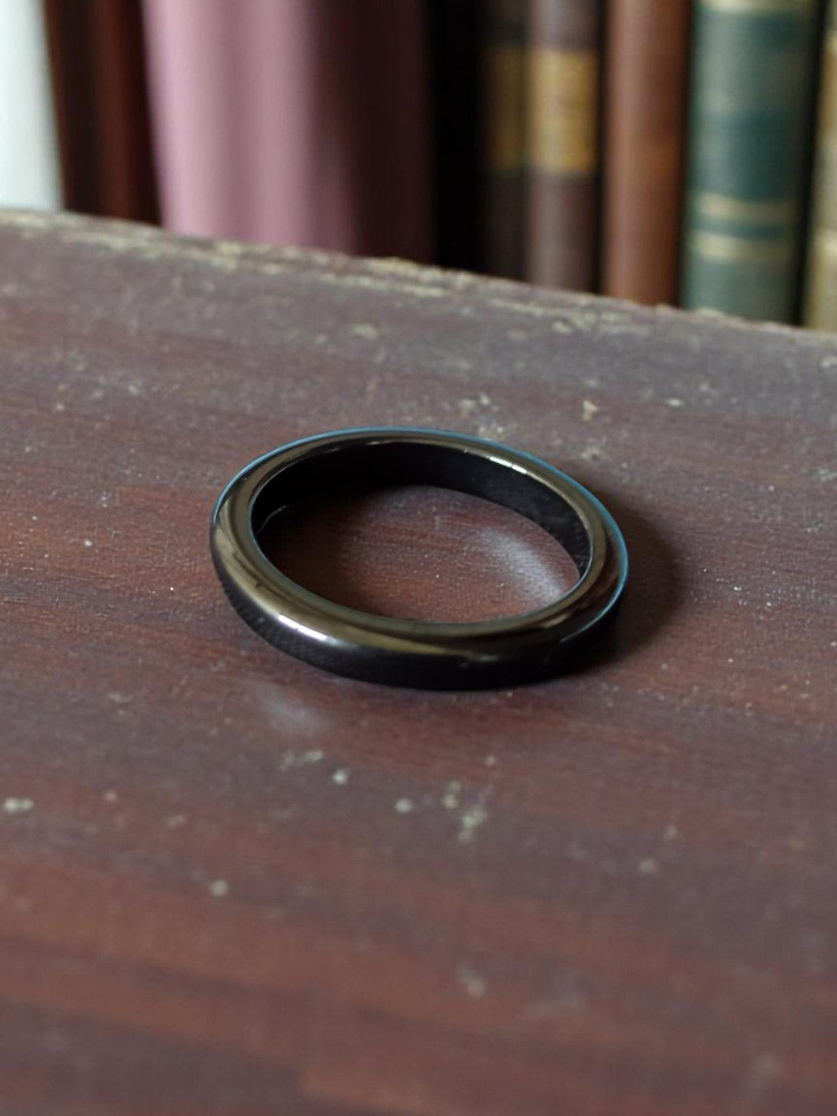 Bague vintage hématite noire lisse rétro ancien, taille 51, anneau femme