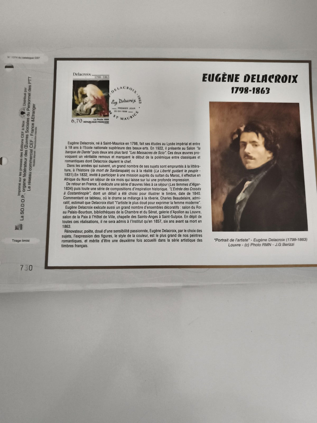 Feuillet CEF Eugène Delacroix 1798-1863 timbre La Liberté guidant le peuple