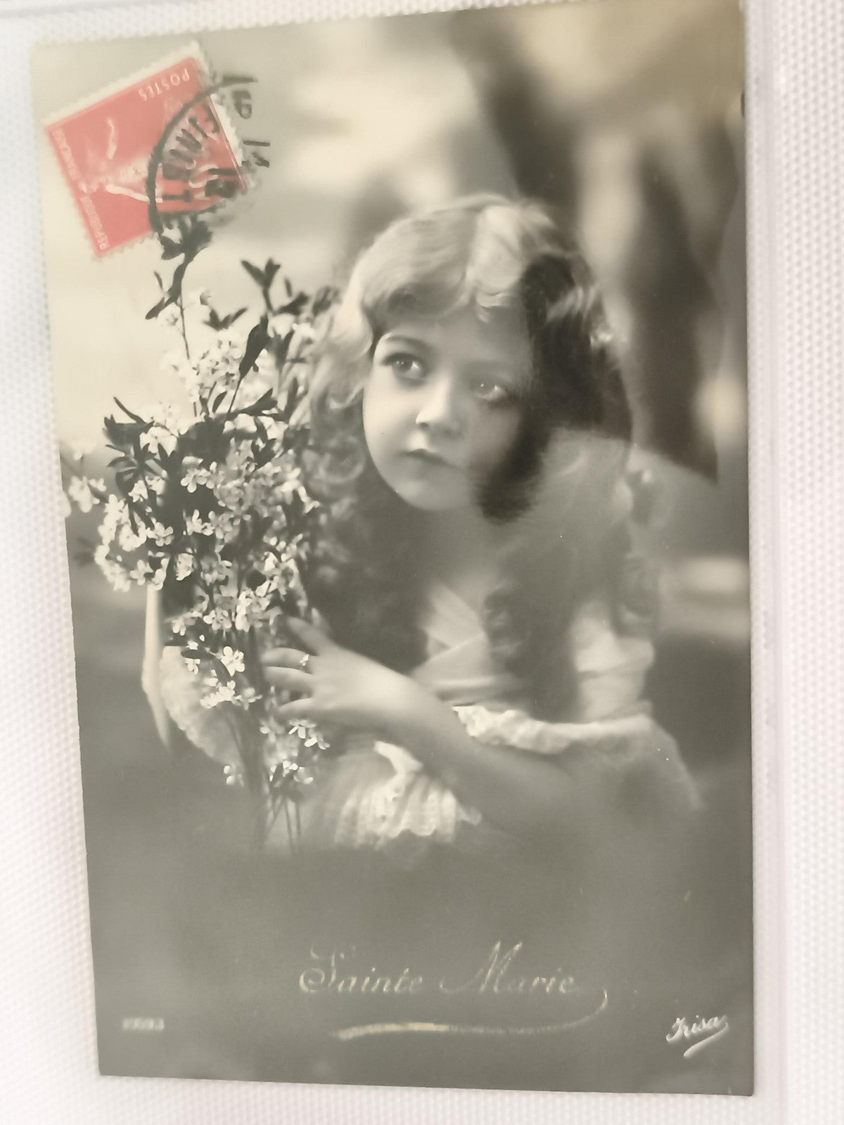 Carte postale ancienne Sainte Marie photo sépia fillette fleurs CPA vintage