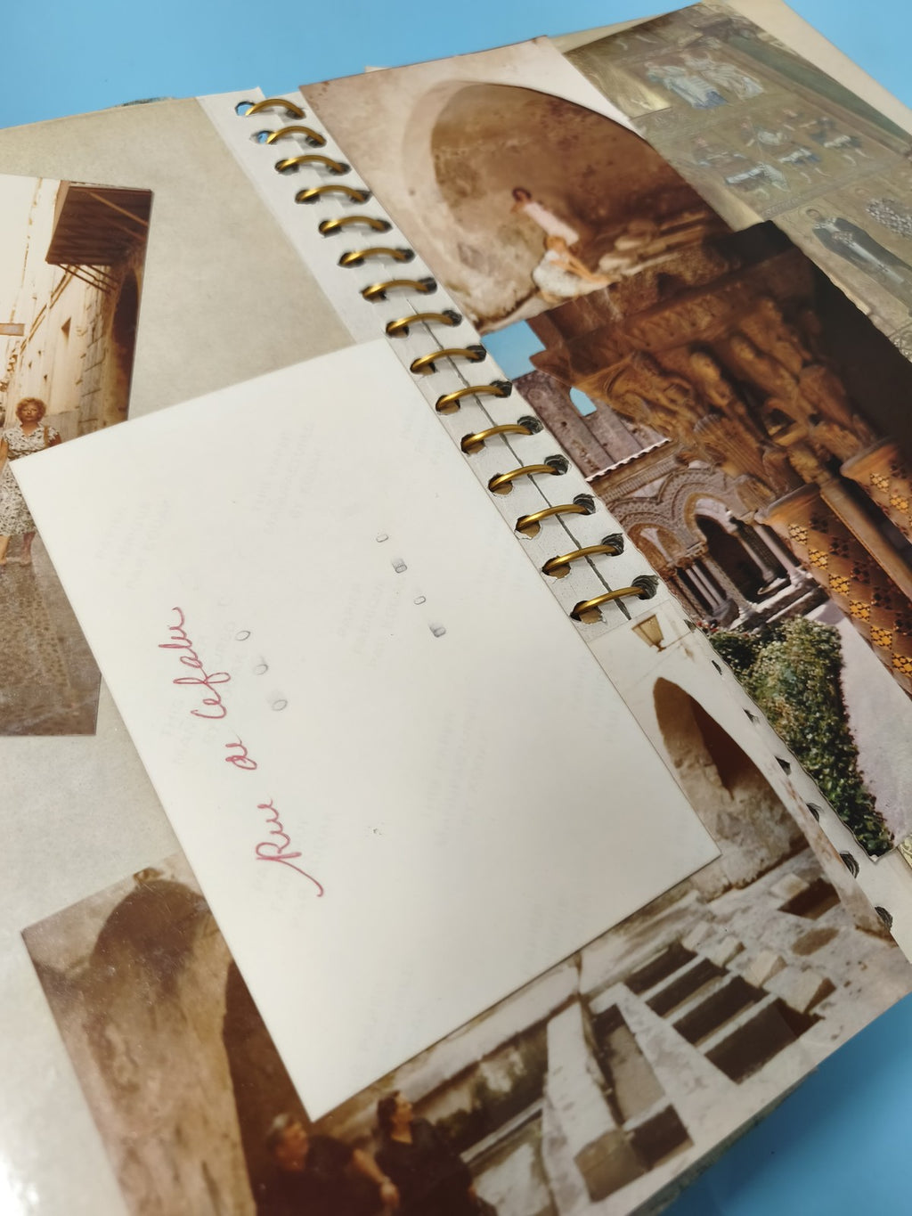 Ancien classeur photos de voyage Sicile 1978 vintage, pages manuscrites