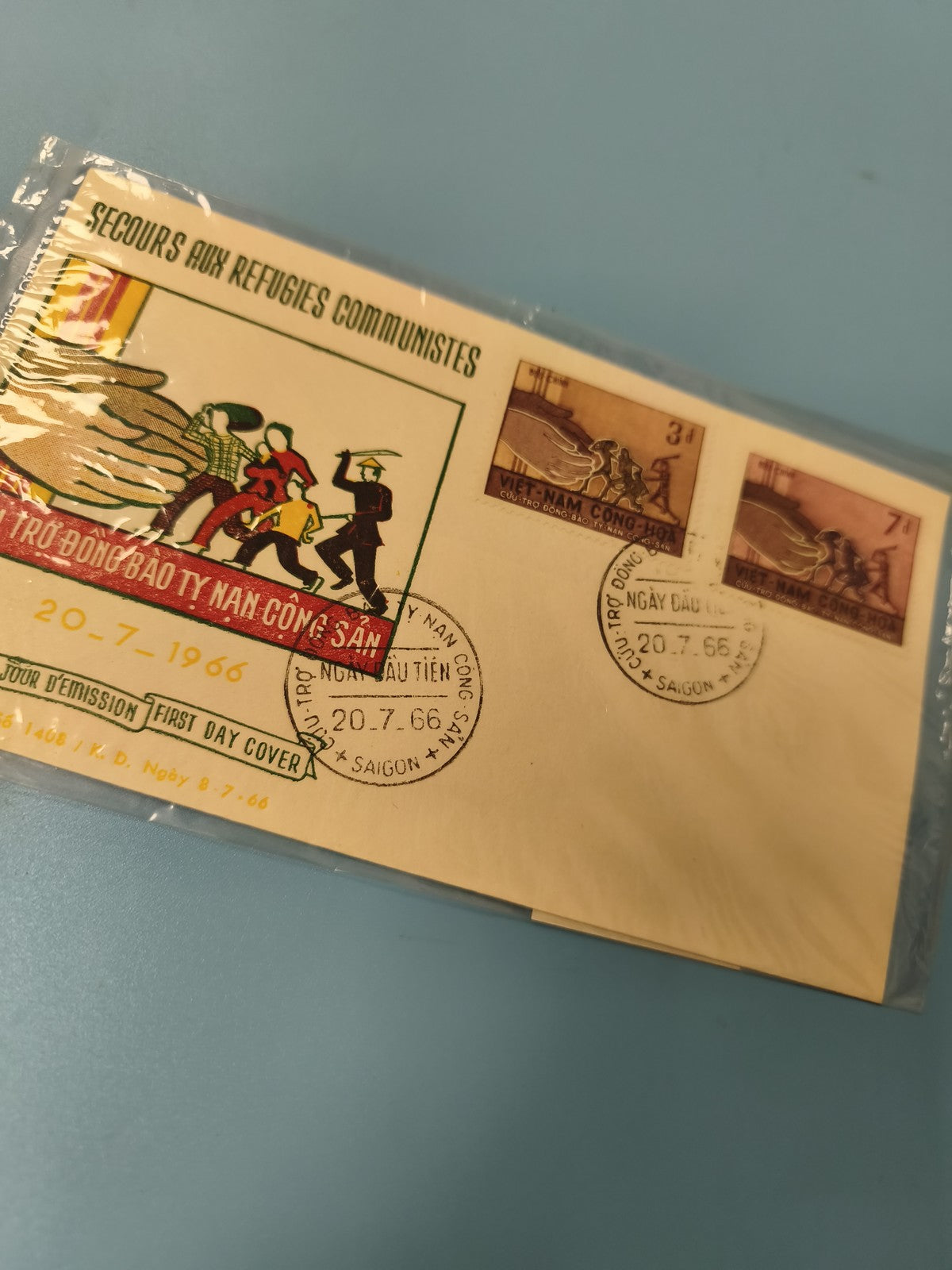 Enveloppe FDC Secours aux Réfugiés Communistes 20-7-1966 timbres Vietnam