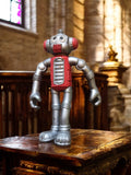 Figurine robot vintage argenté rouge diecast 2.5" style rétro jouet ancien