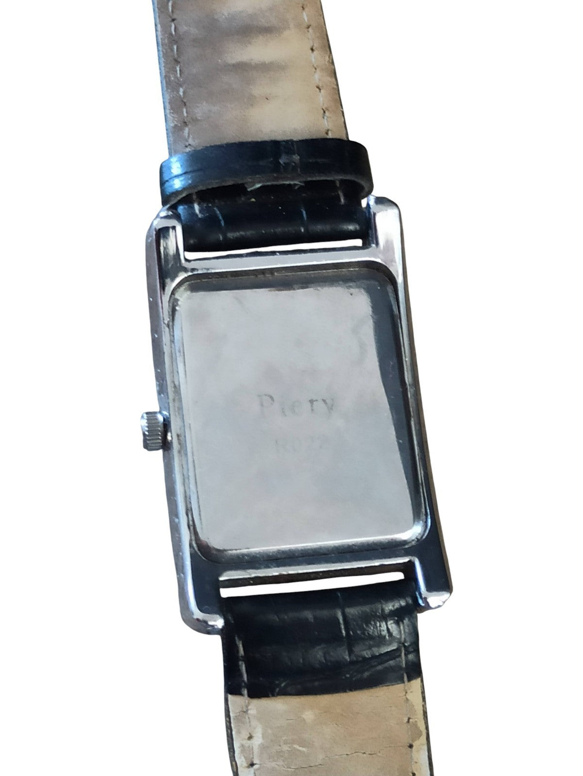 Montre femme Piery vintage rectangulaire noire, style rétro, bracelet façon croc