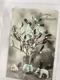 Carte postale ancienne Bonne Année gui vase éléphant rose style Art déco CPA