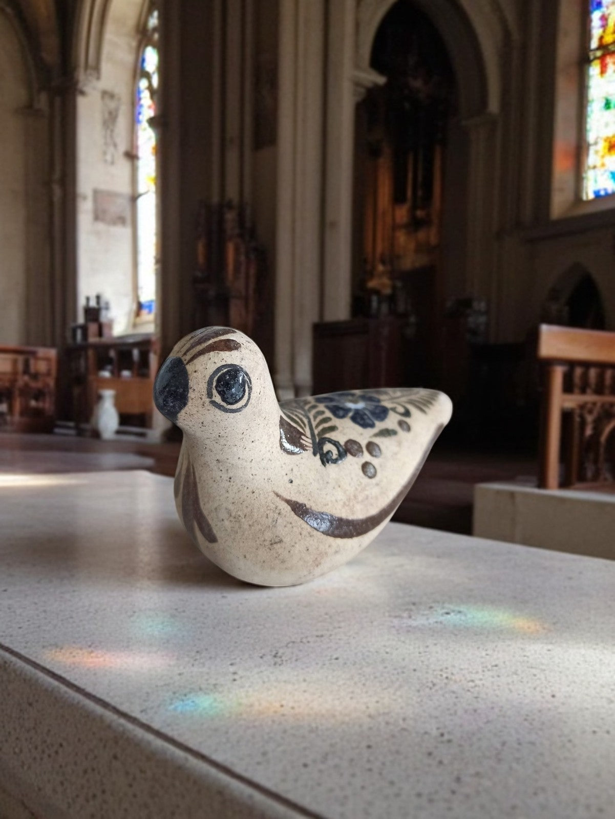 Figurine oiseau vintage en céramique peinte main Mexique folk art déco