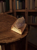Améthyste brute sur socle Kenya, pierre minérale ancienne vintage déco rétro