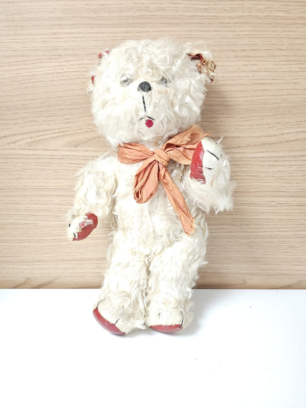 Ancien ours mécanique vintage à remontoir clé, peluche rétro fonctionnelle colle