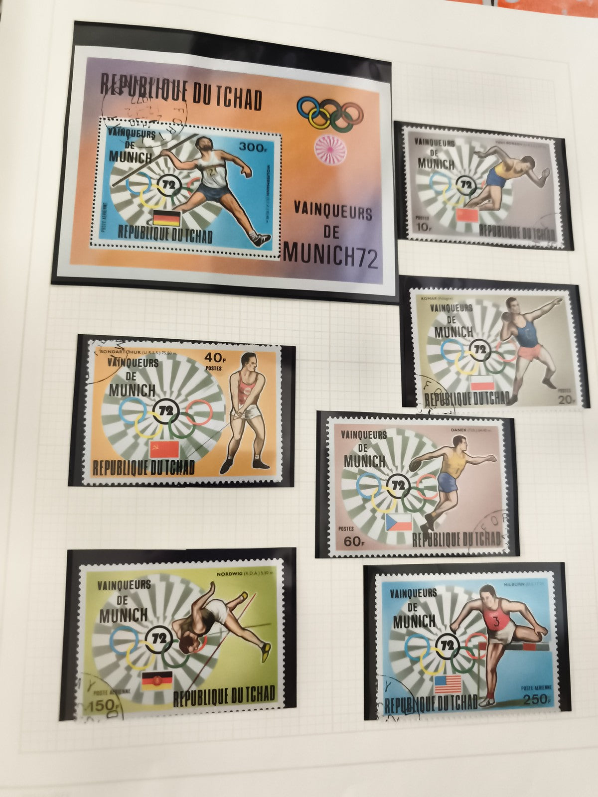 Timbres République du Tchad Munich 72 Jeux Olympiques sportifs, lot philatélie