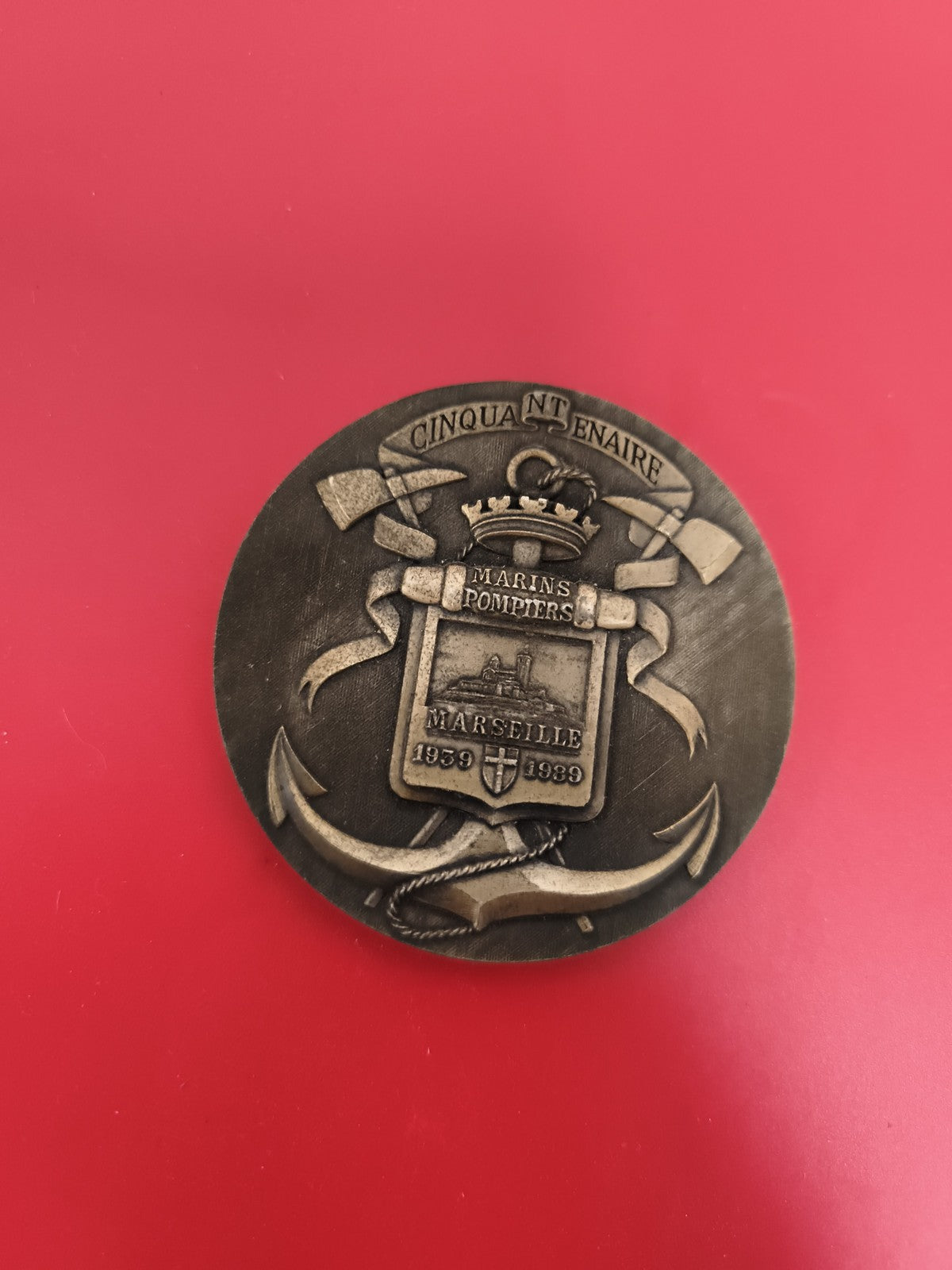 Médaille ancienne cinquantennaire Marins Pompiers Marseille 1939-1989 vintage