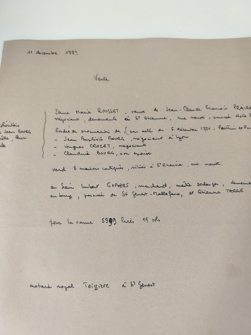 Lettre manuscrite administrative XVIIIe, 1771, notaire royal Teissière
