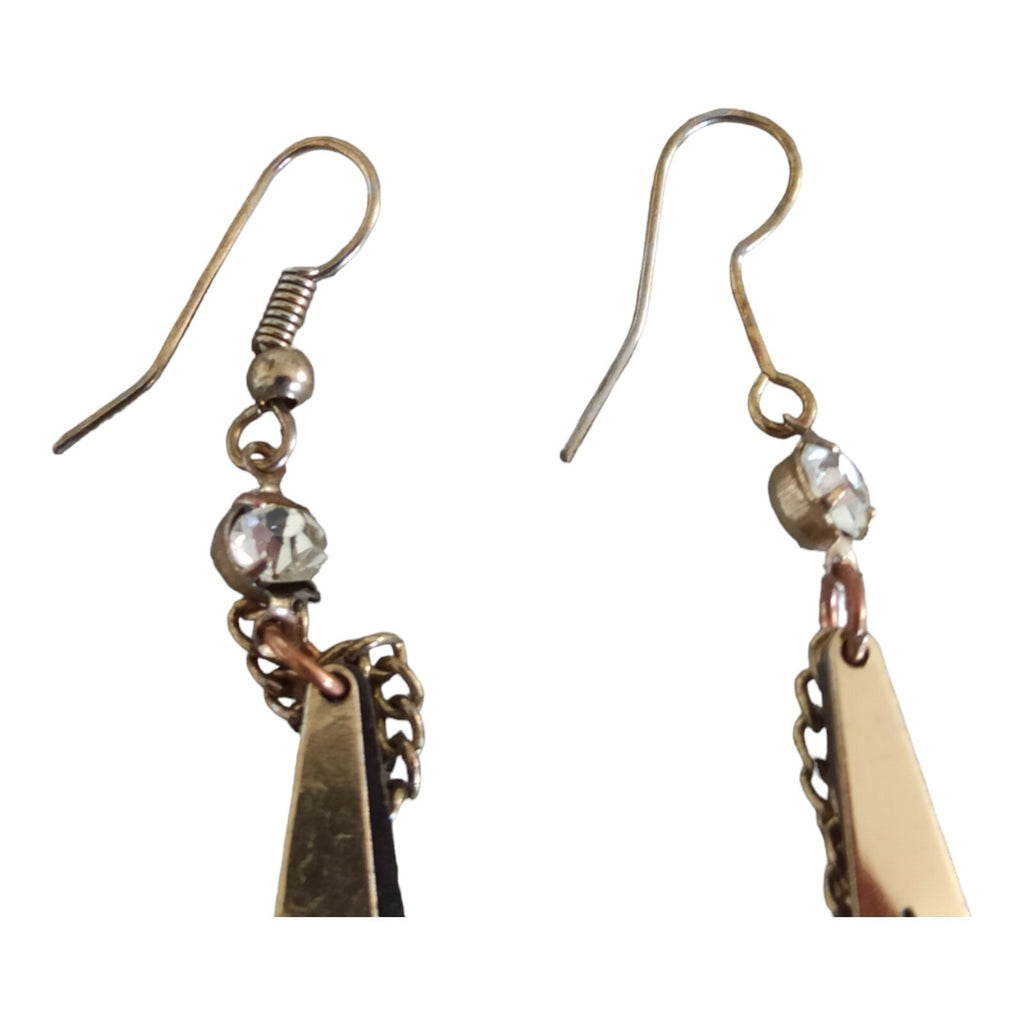 Boucles d’oreilles vintage pendantes triangles dorés noir années 80 art déco