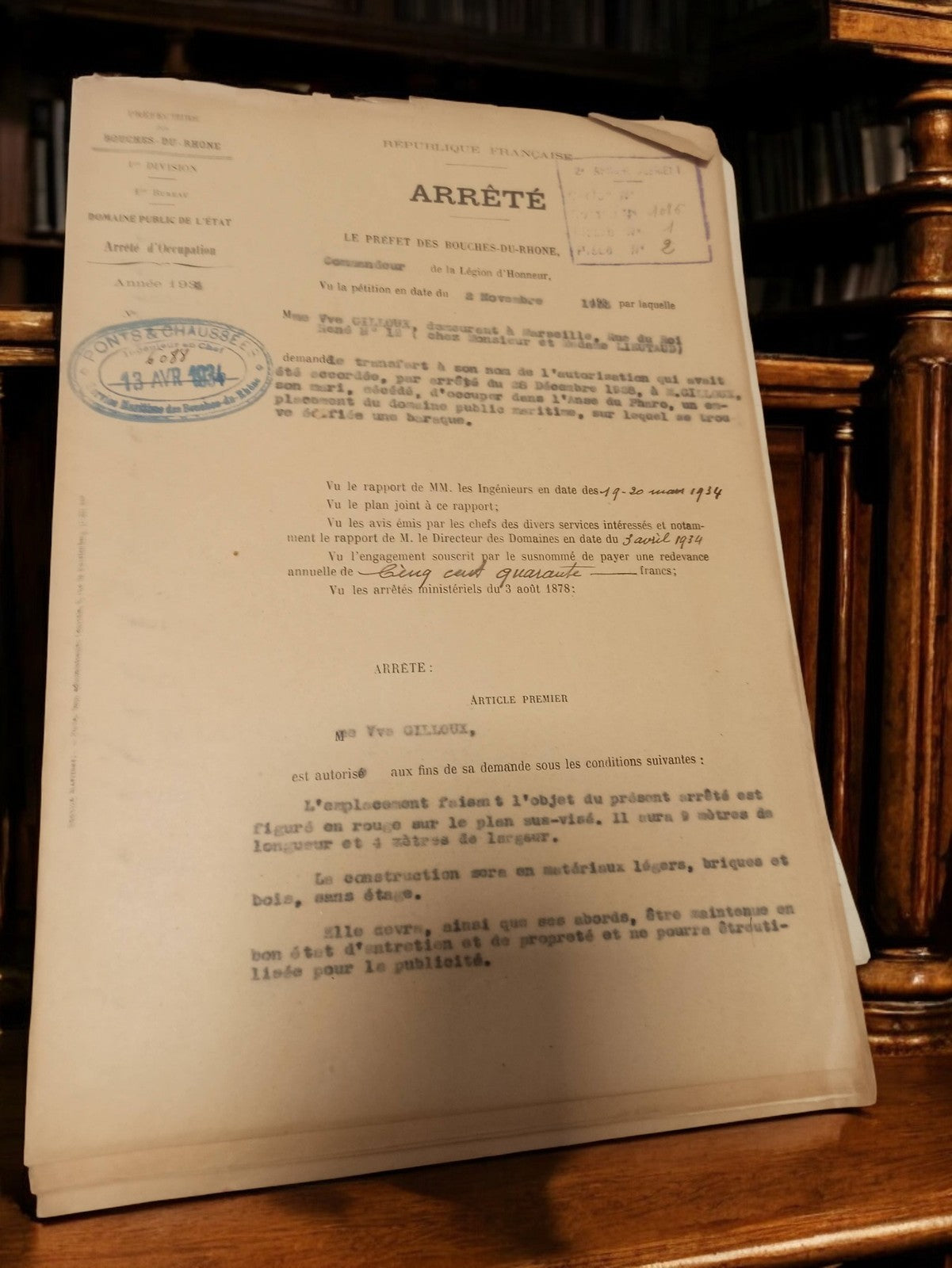 Document arrêté préfectoral Bouches-du-Rhône 1938 vintage Marseille ancien