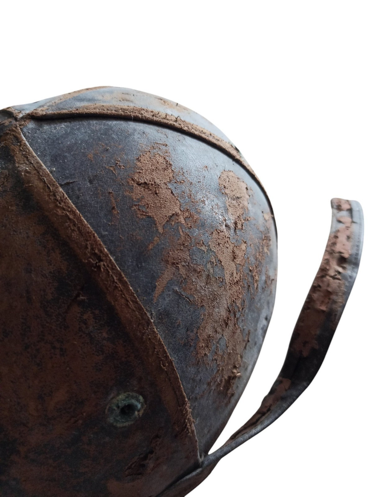 Casque rugby ancien cuir marron vintage années 30 rétro sport déco