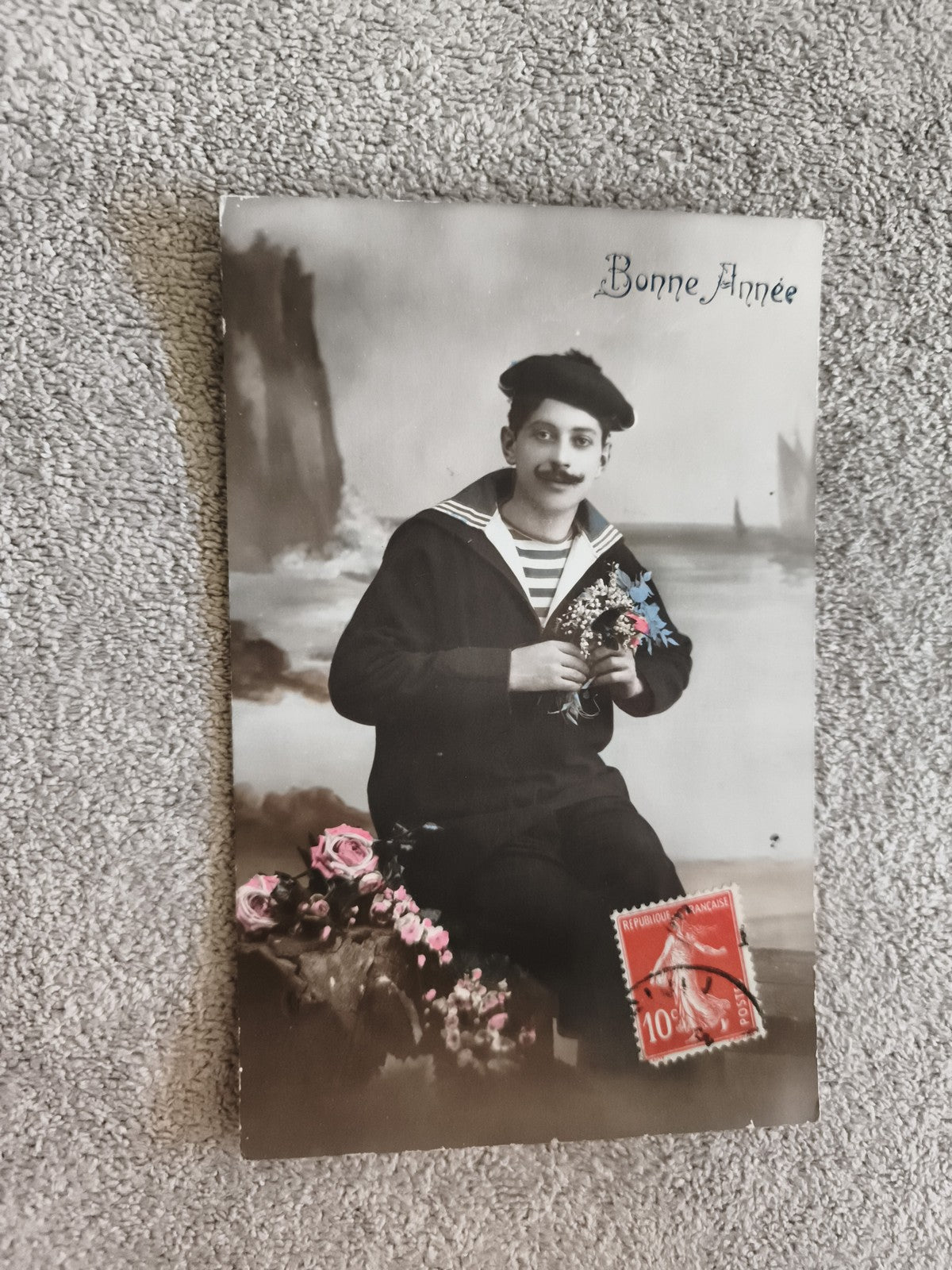 Carte postale ancienne Bonne Année marin, timbre 10c, CPA France
