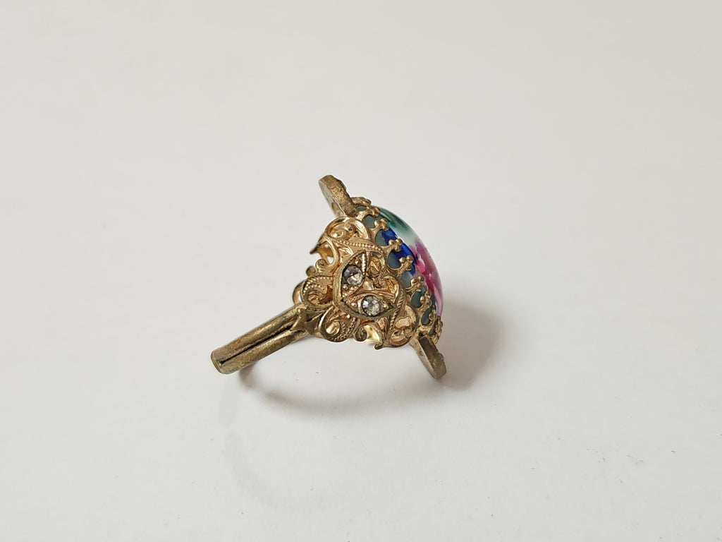 Bague ancienne émaillée vintage années 1930 bijou rétro collection déco