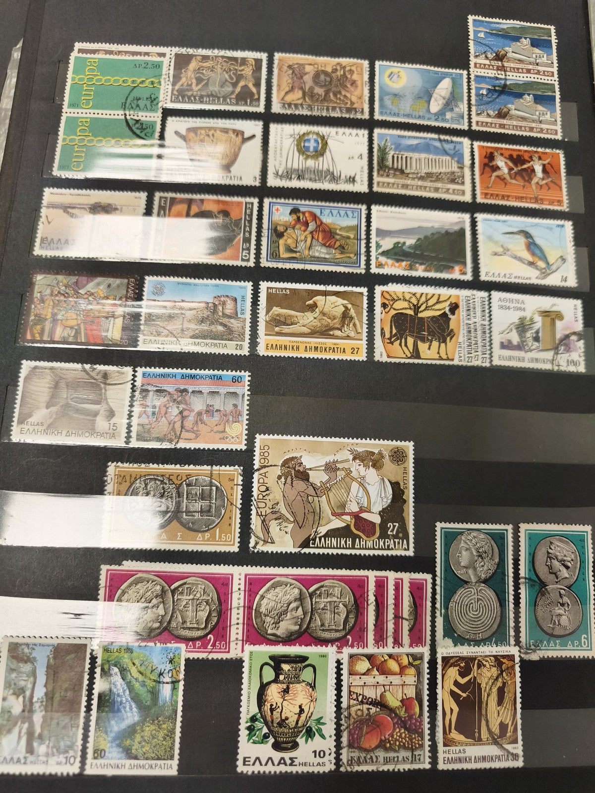 Lot anciens timbres oblitérés Grèce philatélie, motifs antiques, collection