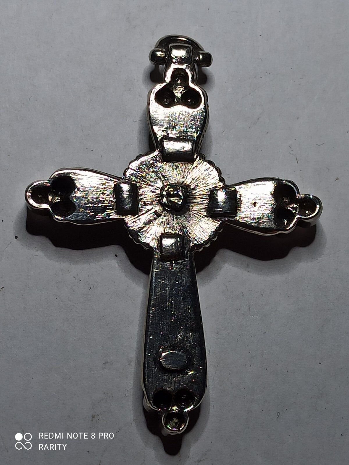 Vintage Fancy Cross Pendant, Ornate, Metallic Finish, Rhinestone Decor