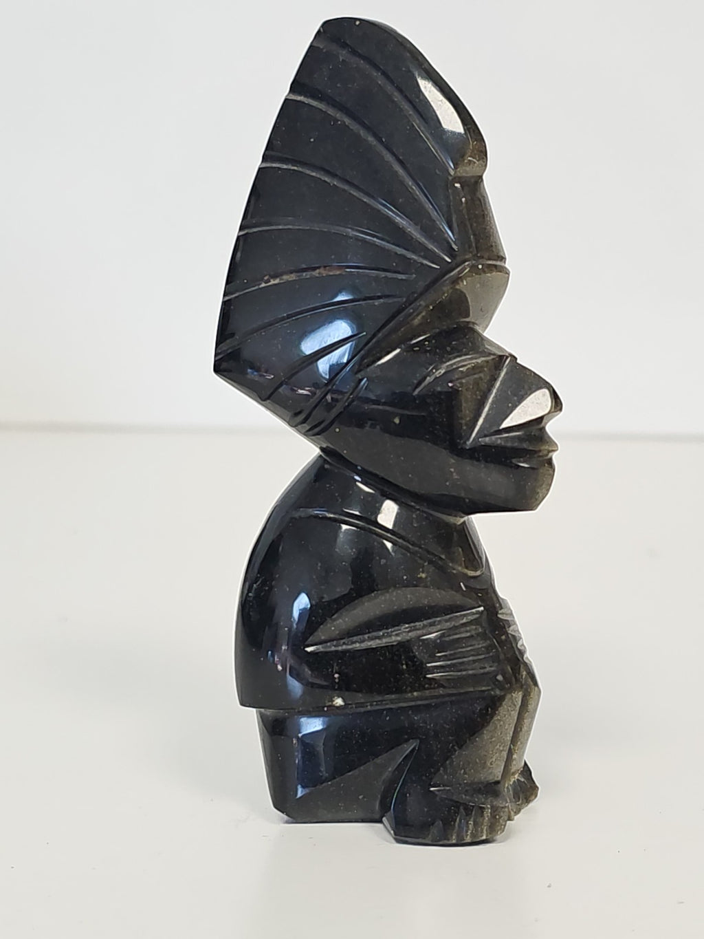 Vintage statuette obsidienne sculptée main Ancienne style Maya Aztec collection