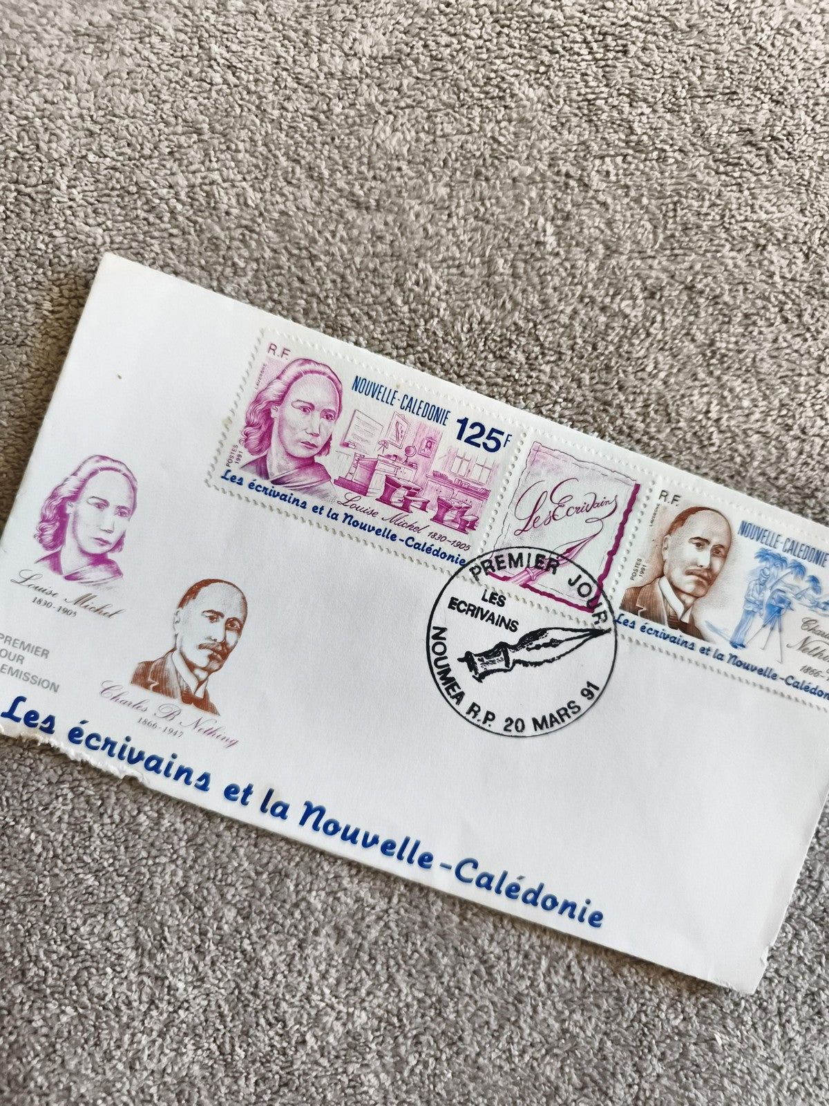 FDC Les écrivains Nouvelle-Calédonie 1991 enveloppe timbrée premier jour