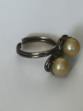 Bague vintage ajustable double perle aspect nacré taille 55 rétro