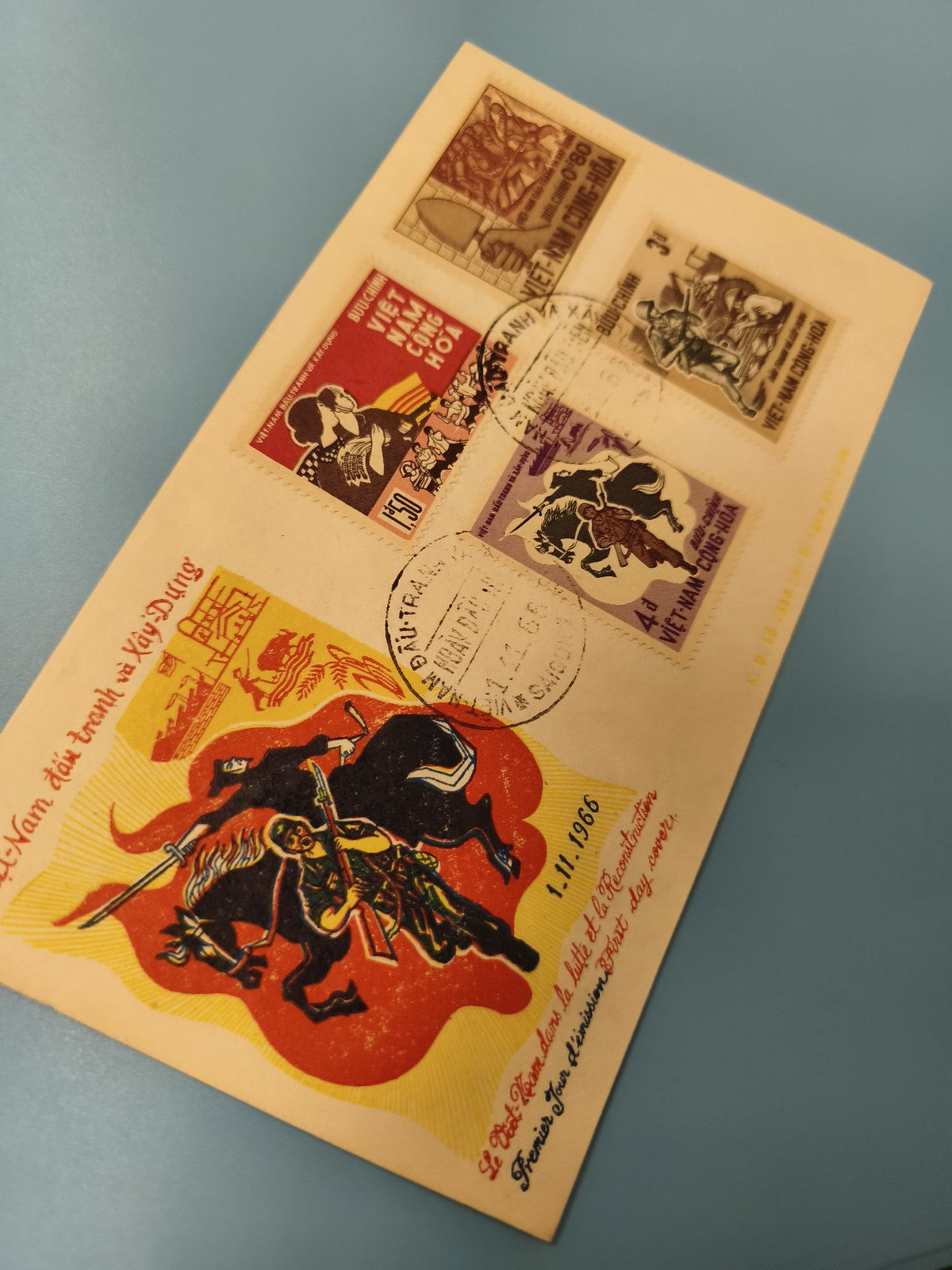 Ancienne enveloppe FDC Vietnam 1966, timbres illustrés, guerre, collection