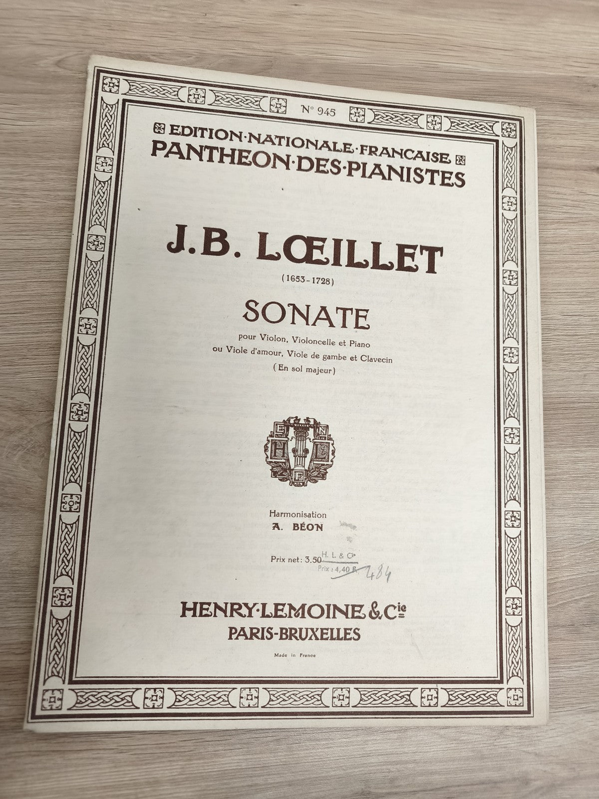 Ancien livre partitions violon piano J.B. Loeillet édition Lemoine France