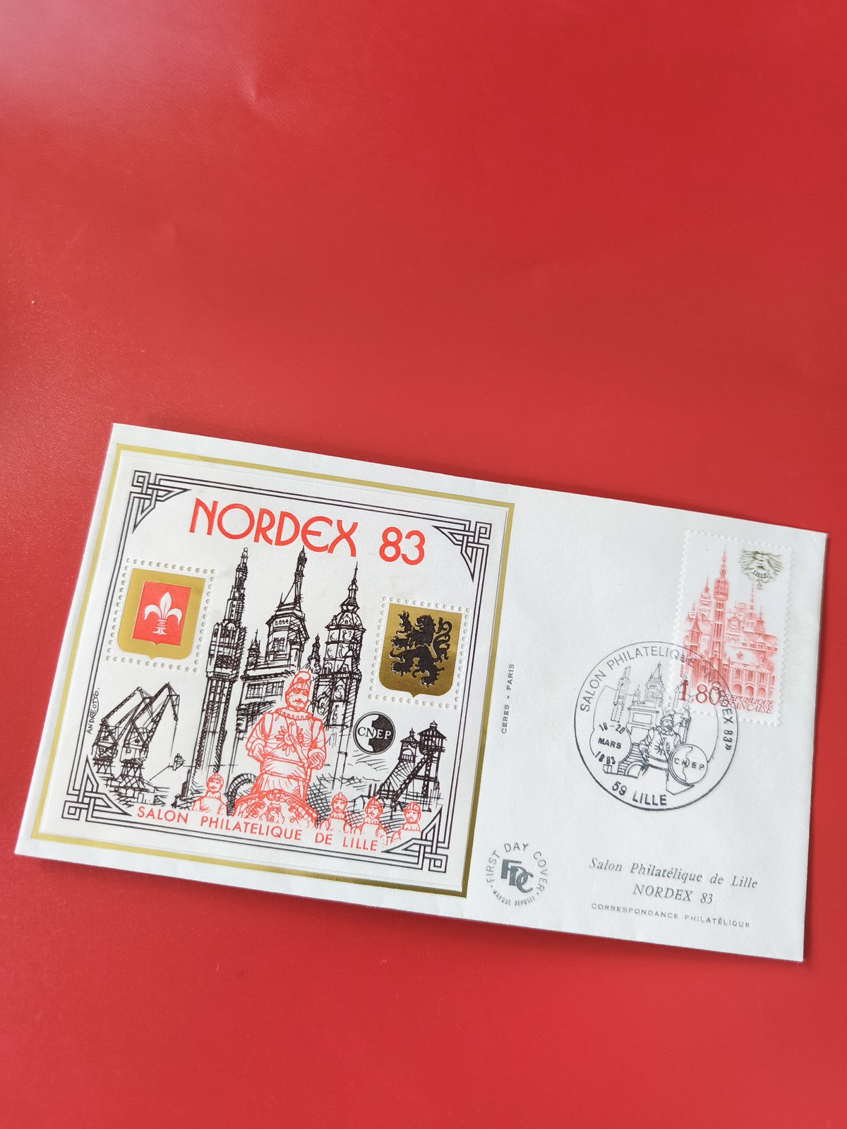 Enveloppe philatélie Salon Philatélique de Lille Nordex 83 illustrée timbrée