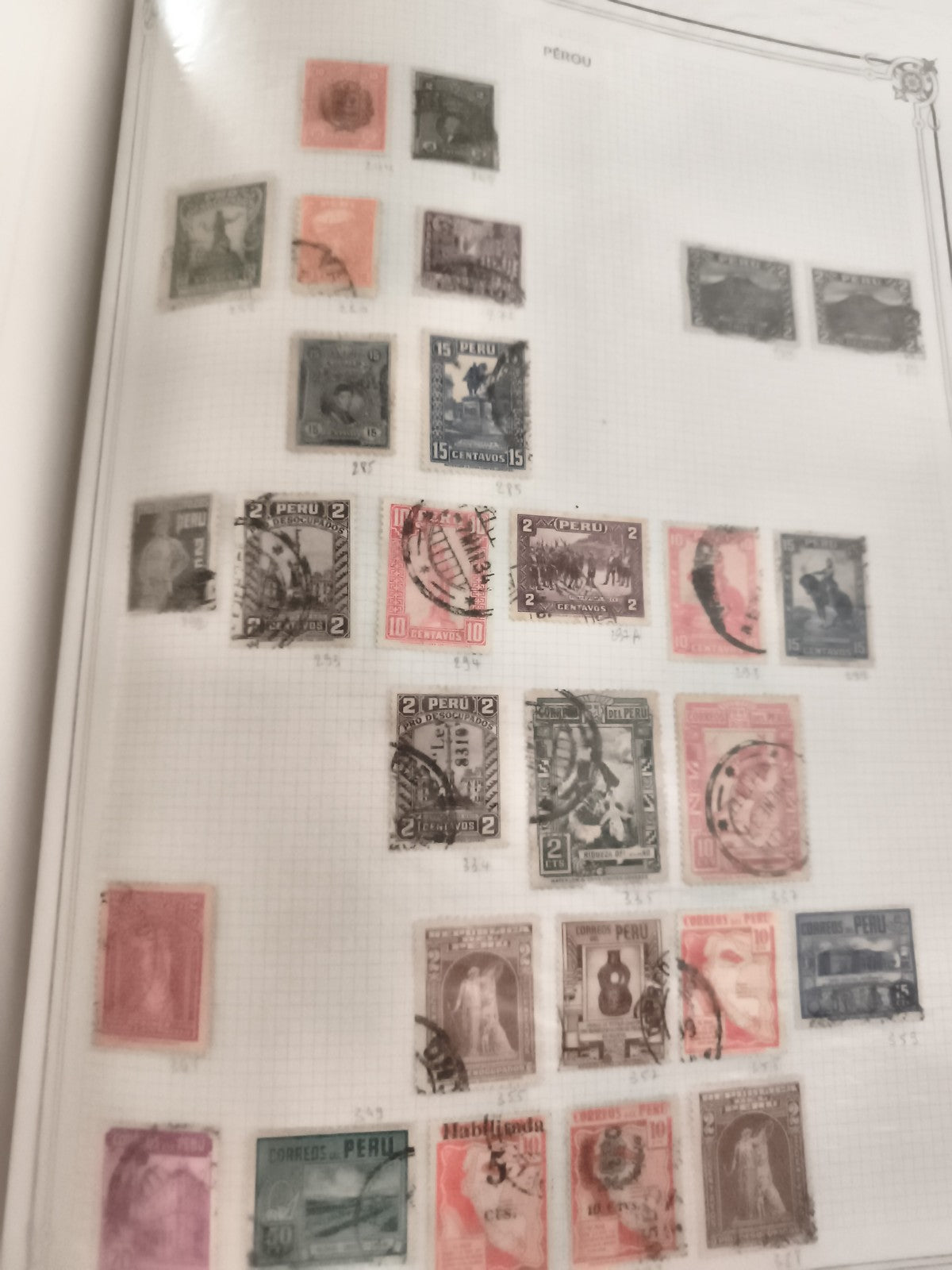 Timbres anciens Pérou oblitérés, lot philatélie varié, XXe siècle, collection