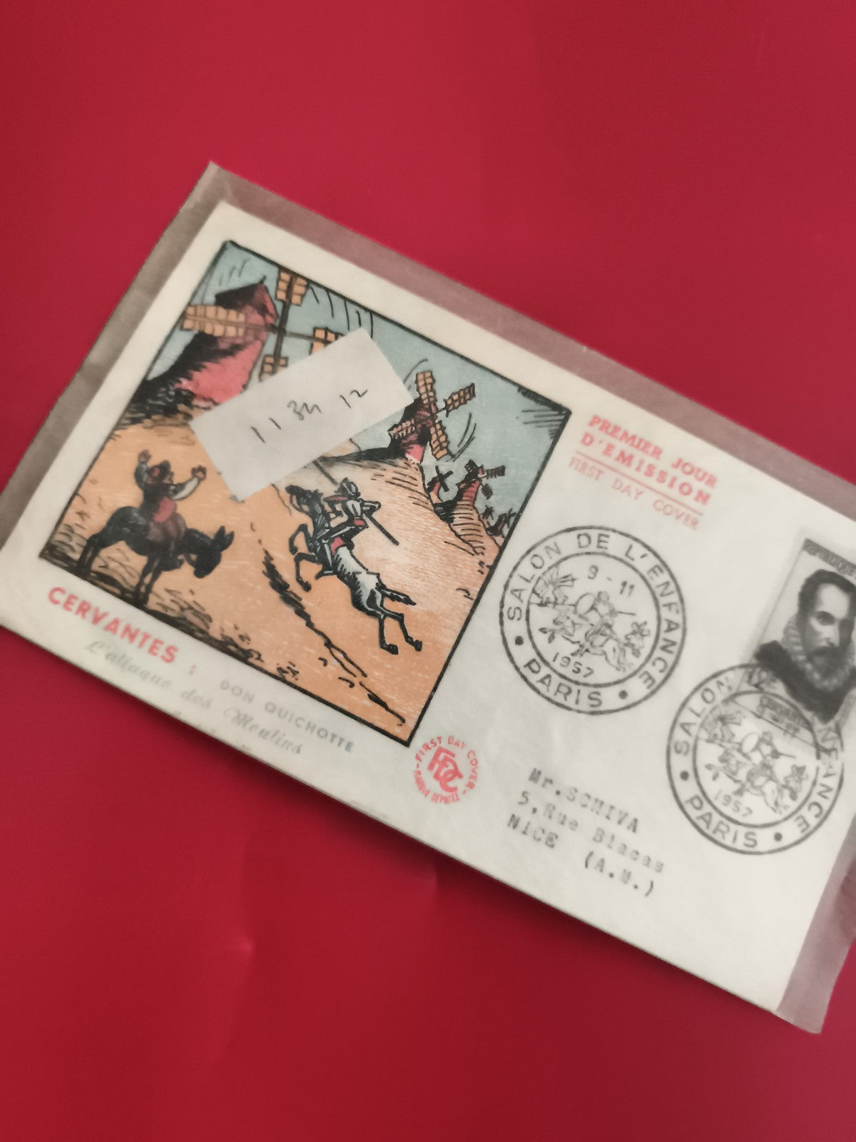 Lettre 1er Jour Don Quichotte Cervantes 1957 Salon Enfance Paris philatélie