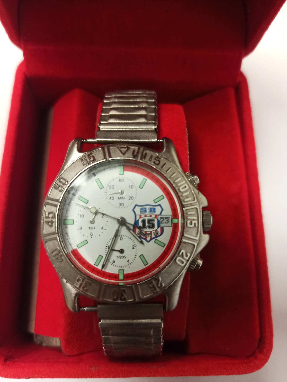 Montre homme SB 15 Rugby 99 vintage, bracelet extensible, rare rétro