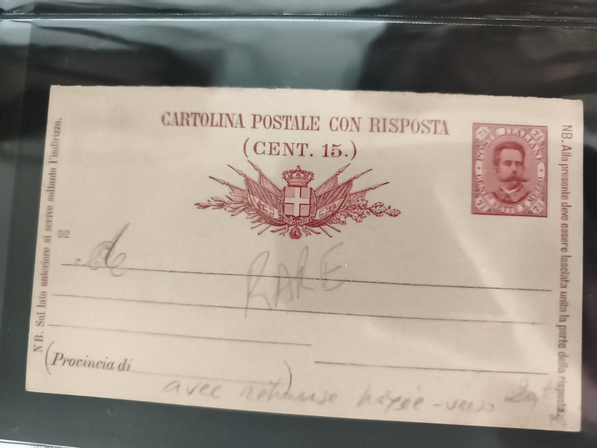 Carte postale ancienne italienne 15 centimes Cartolina Postale risposta philatél