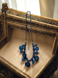 Collier fantaisie vintage bleu métal, pendentifs ronds, style rétro