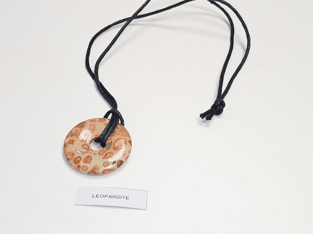 Collier pendentif donut en pierre naturelle léopardite, bijou élégant femme