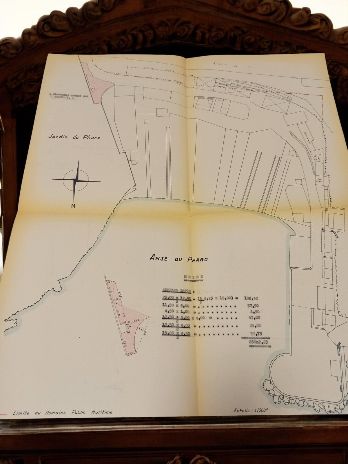Plan ancien Marseille Anse du Pharo Jardin Pharo vintage années 1930-40 travaux