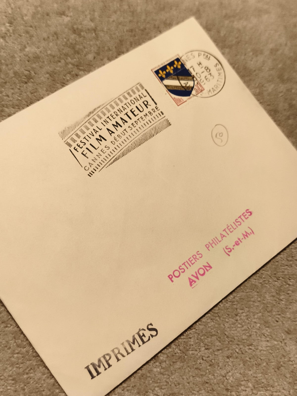 Lettre imprimés Festival International Film Amateur Cannes cachet Avon philatéli