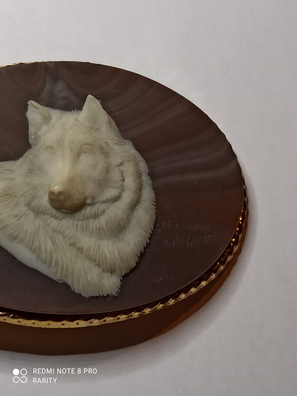 Boucle de ceinture Incolay Stone loup blanc camée, artisanat décor animalier