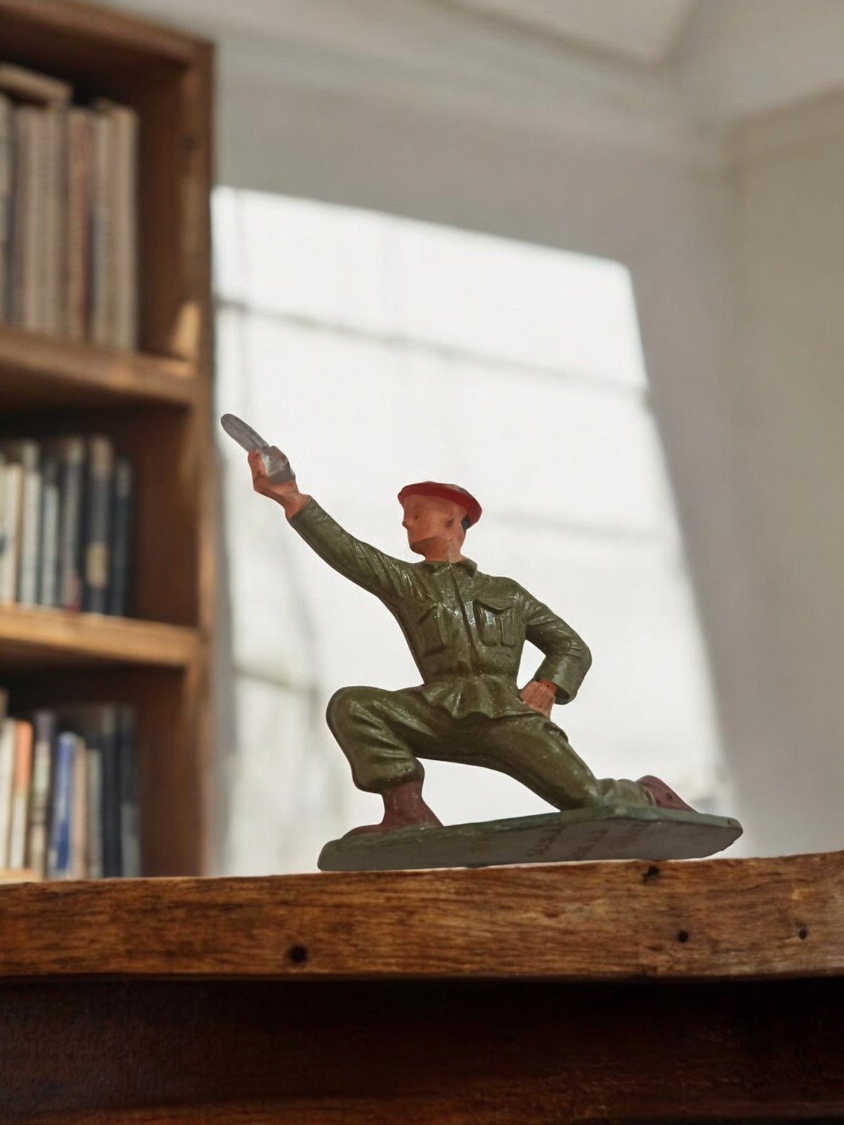 Vintage Starlux soldier figurine, retro military statuette, old decorative toy
