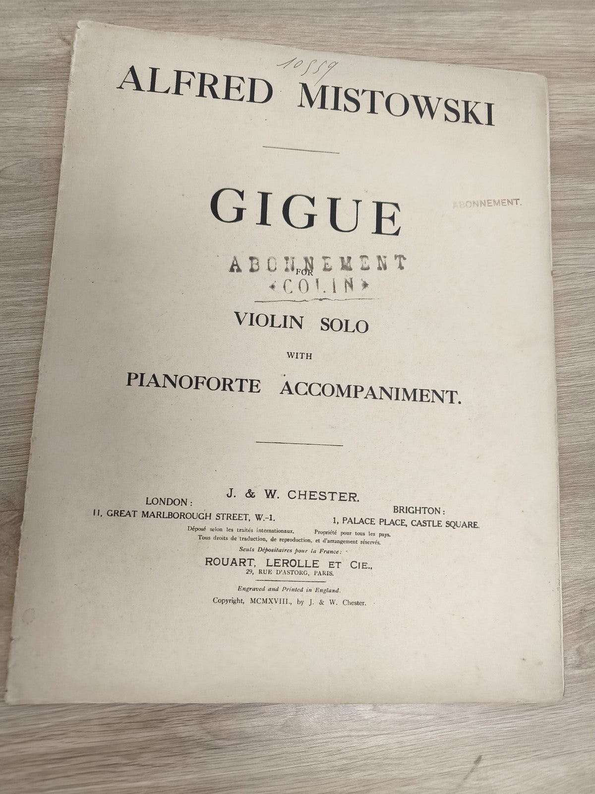 Ancien livre partitions violon piano Mistowski Gigue 1918 vintage collection