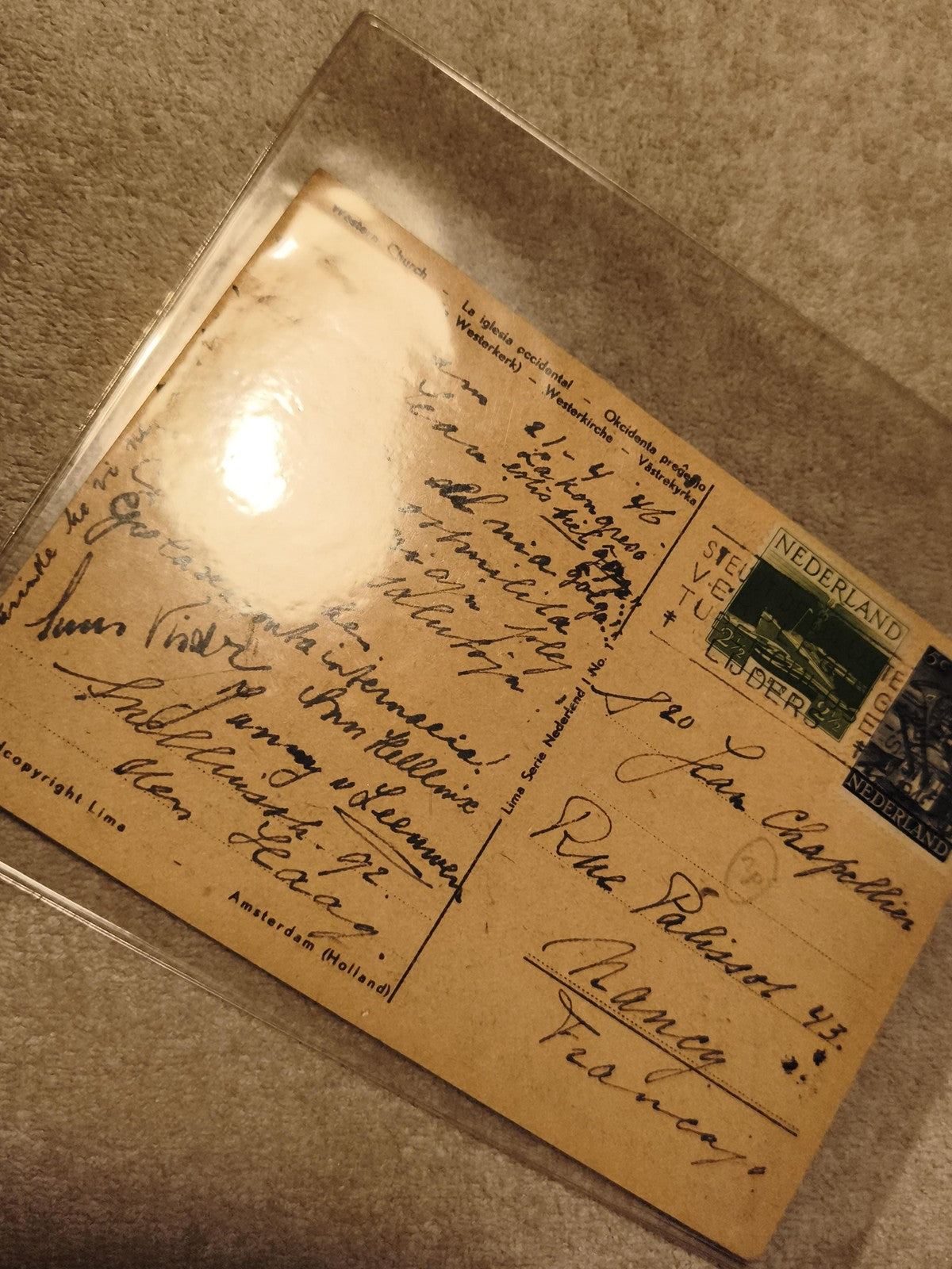 Carte postale écrite timbre Pays-Bas 1946 Amsterdam La Haye Philatélie (Ref 27)