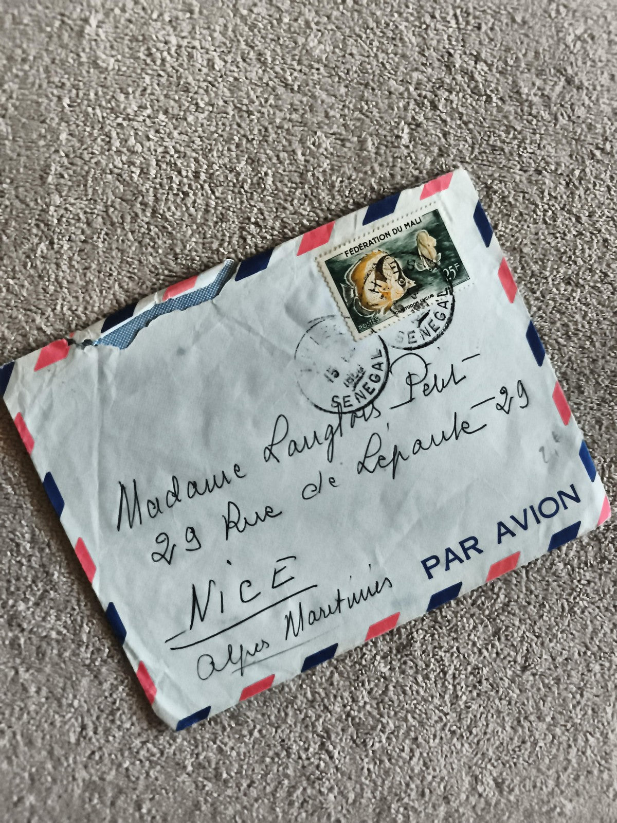 Lettre aérienne affranchie Sénégal Mali, enveloppe Par Avion Nice philatélie
