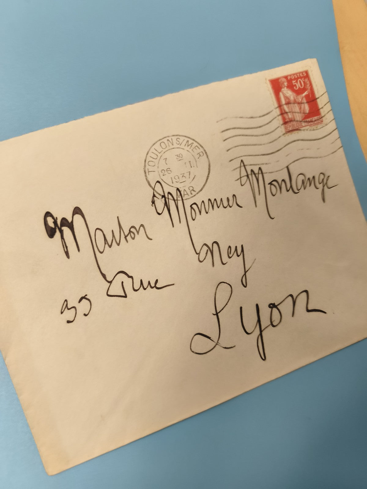 Ancienne enveloppe oblitérée 1937 philatélie vintage France Lyon (Ref 6)