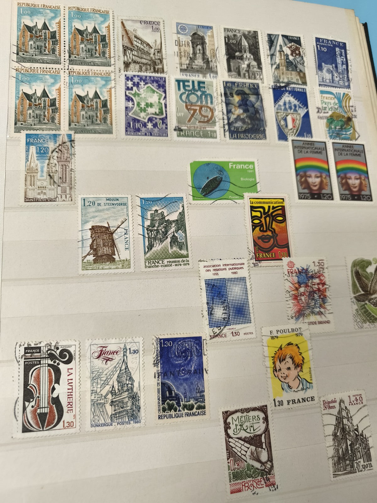 Lot anciens timbres oblitérés France, thématique architecture, art, années 70-80