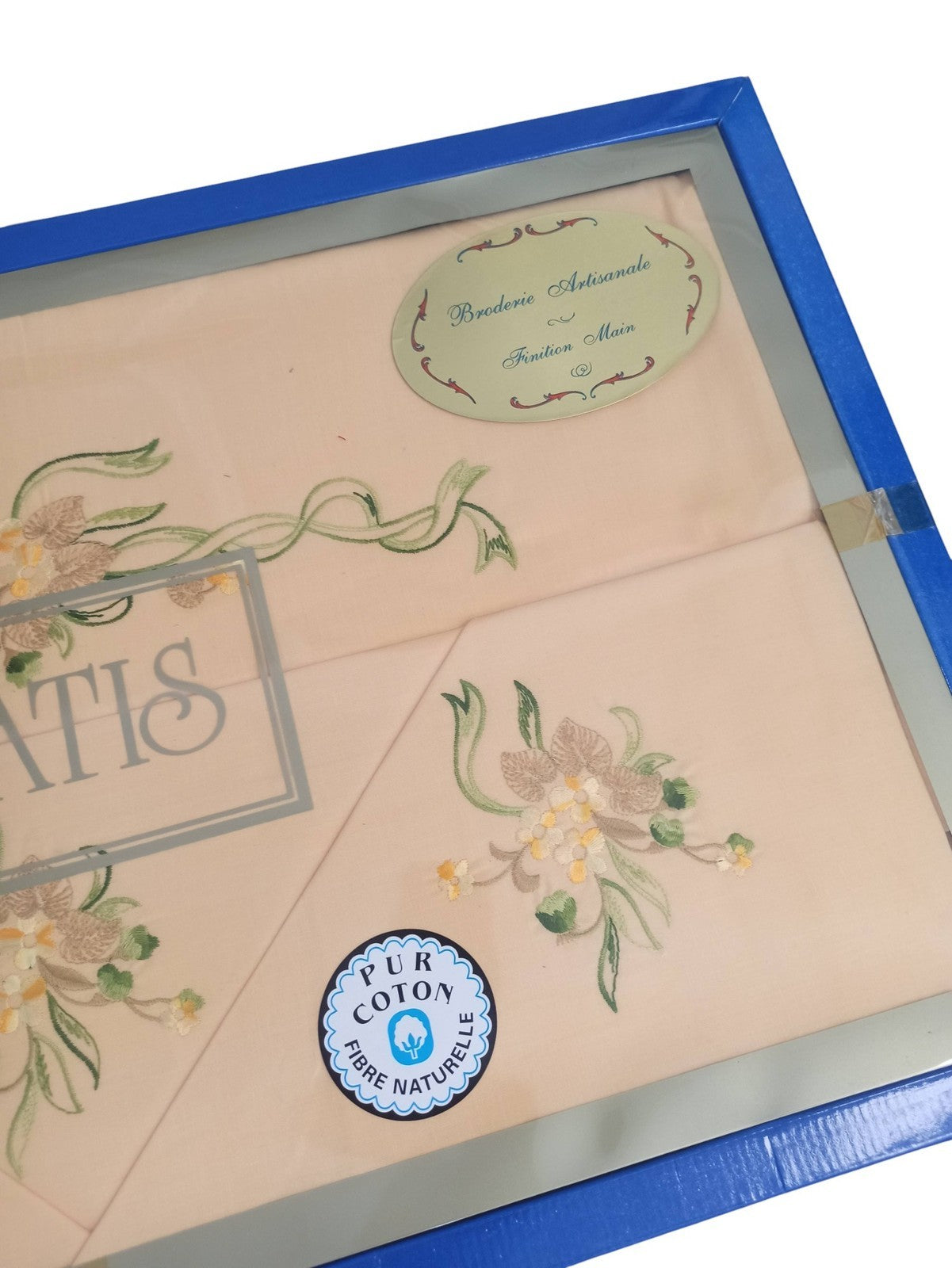 Parure de lit ISATIS linge de luxe broderie artisanale vintage rétro