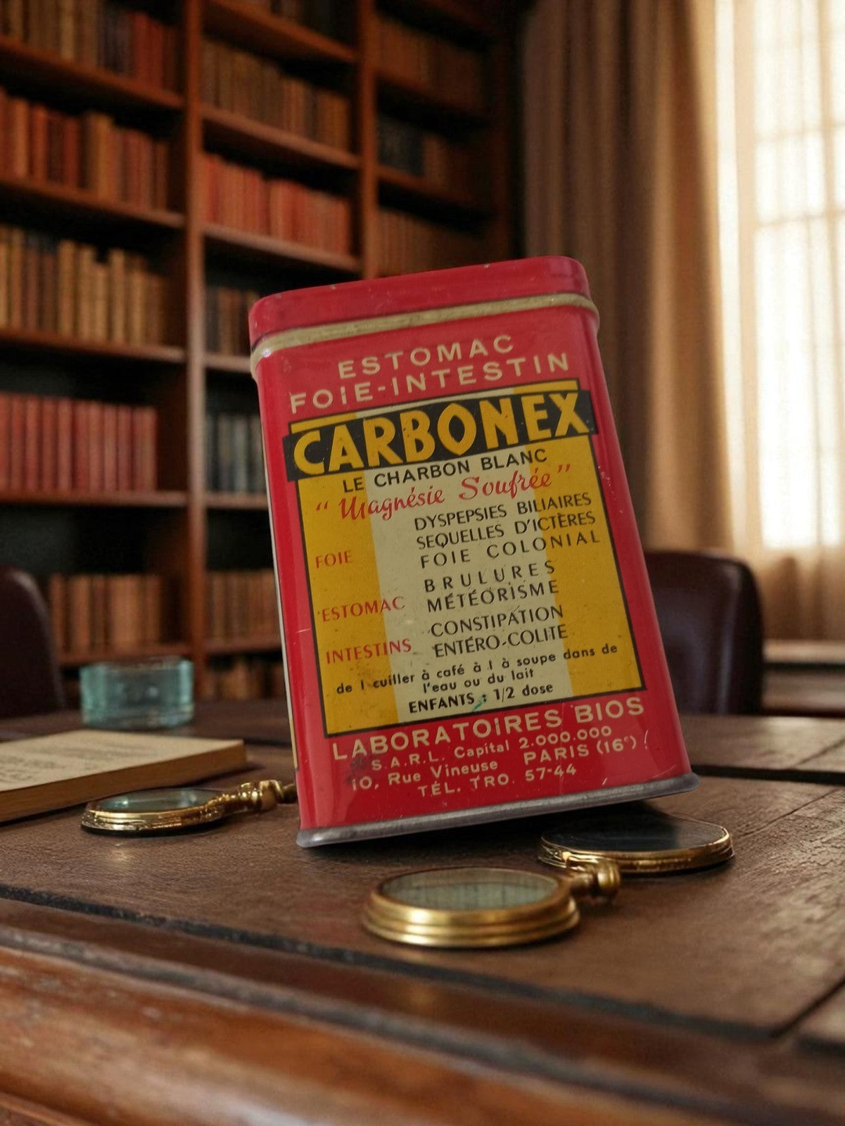 Boîte publicitaire ancienne CARBONEX rouge vintage déco rétro pharmacie