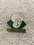 Pin's vintage Champijandou champignon logo vert blanc émaillé années 90 (Ref 2)